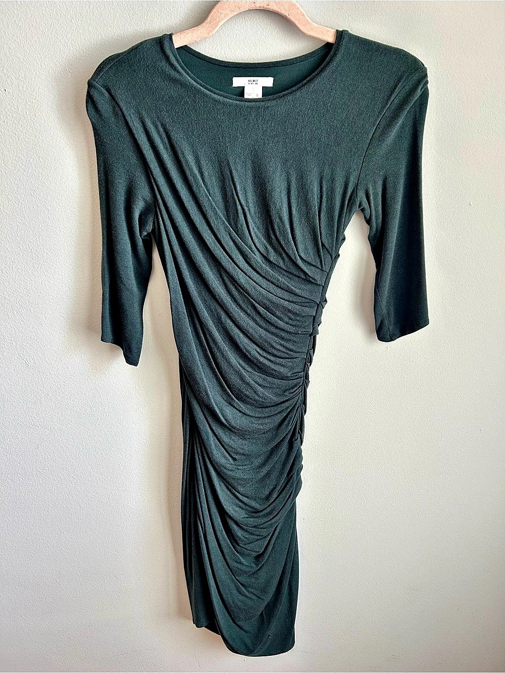 Helmut Lang Ruched Midi Dress in Green